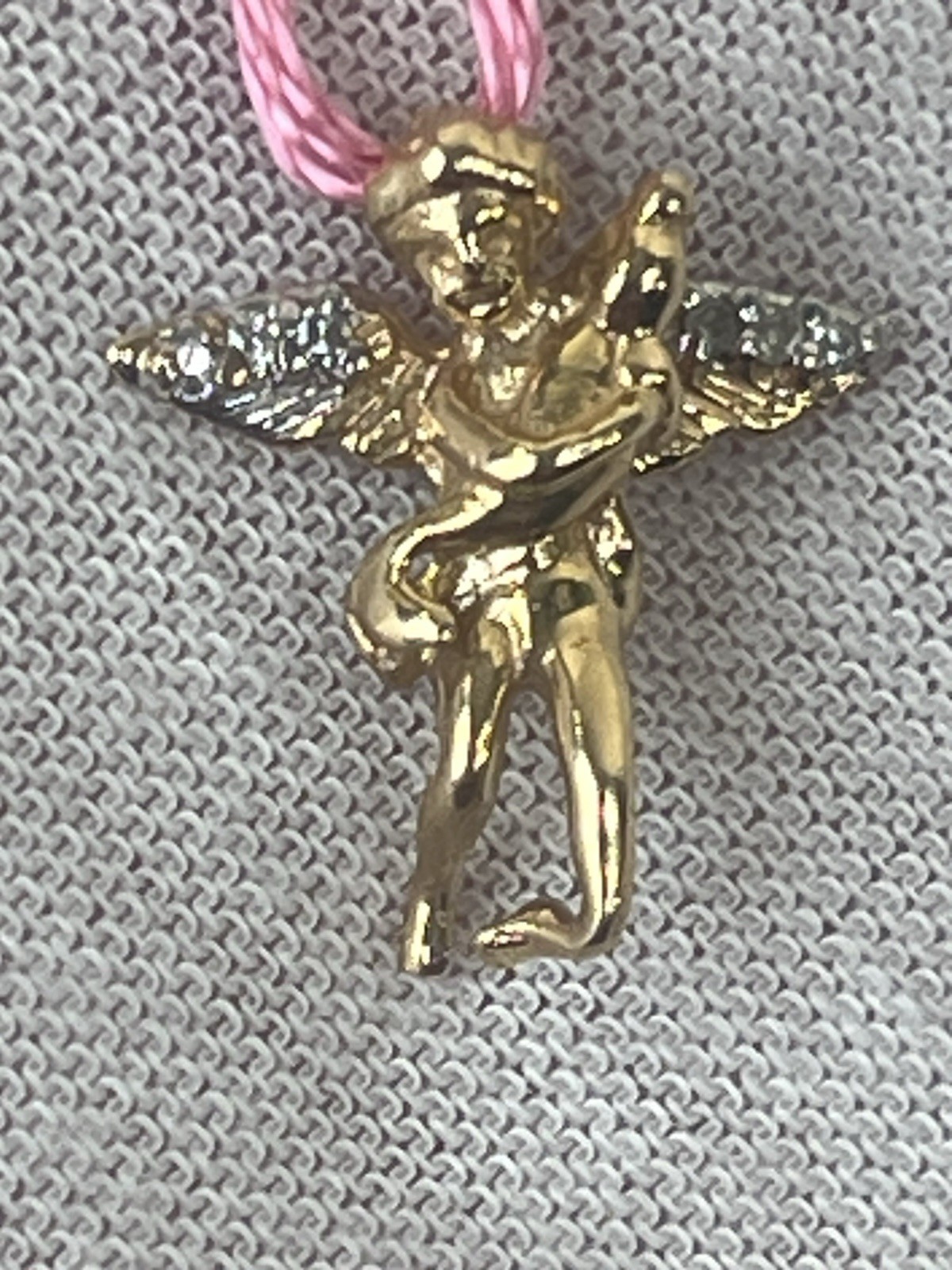 vtg made in Italy 2 gram 14k gold/6Diamond guardian angel pendant sparkly