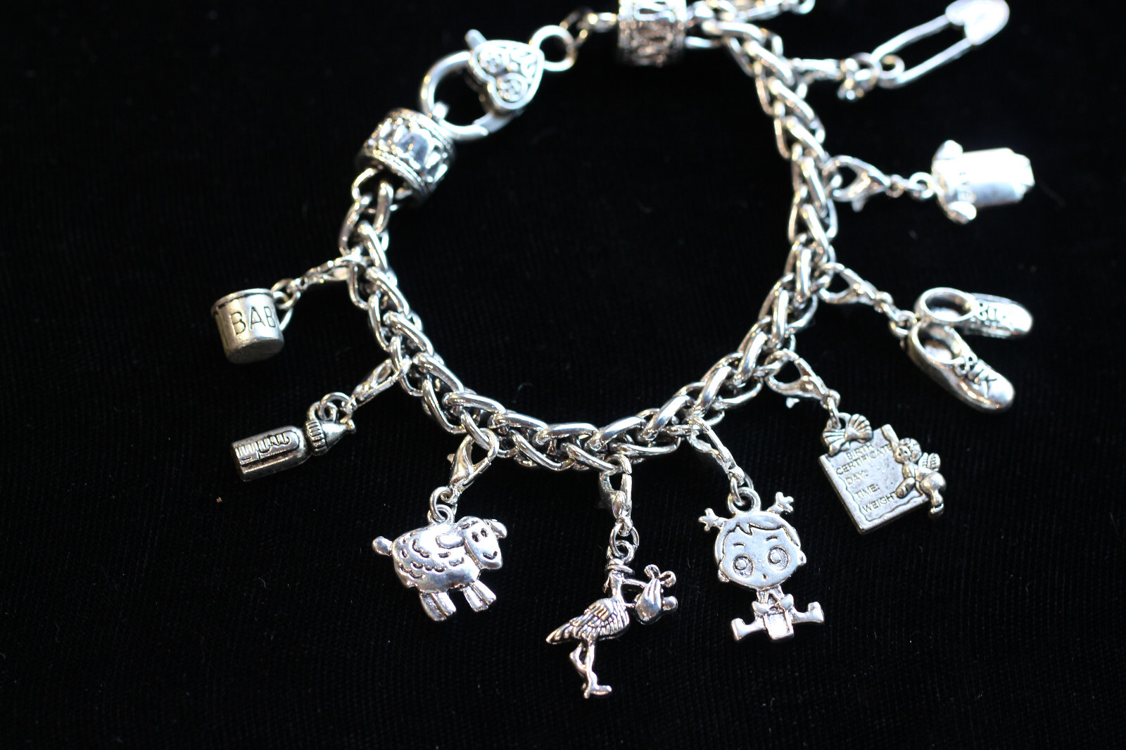New Baby Charm Bracelet Silver Pewter Charms 8″ Mother Charms Interchangeable