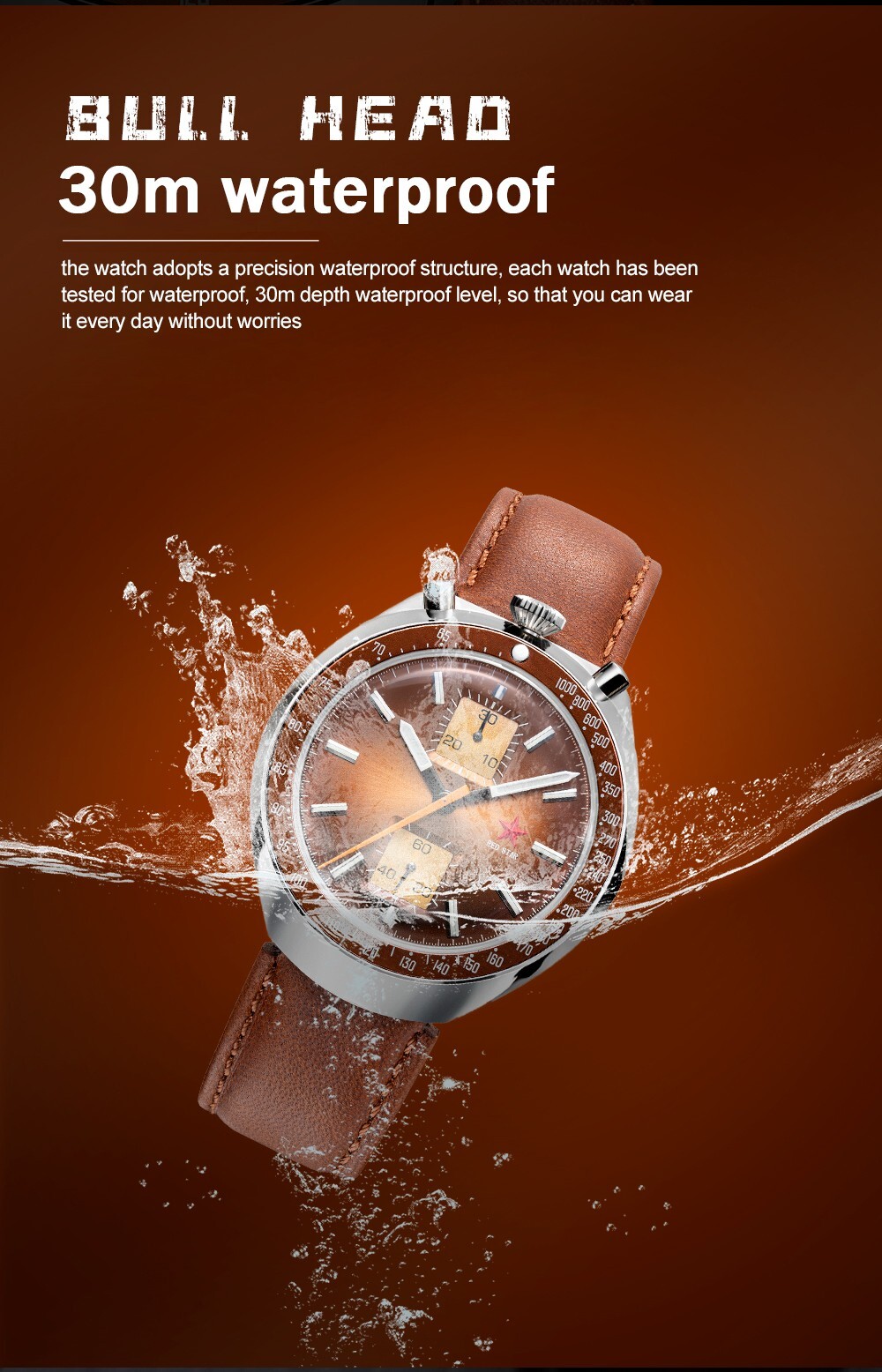 SEAKOSS Red Star Bullhead Dual-Time Zone Chronograph with Luminous Display watch