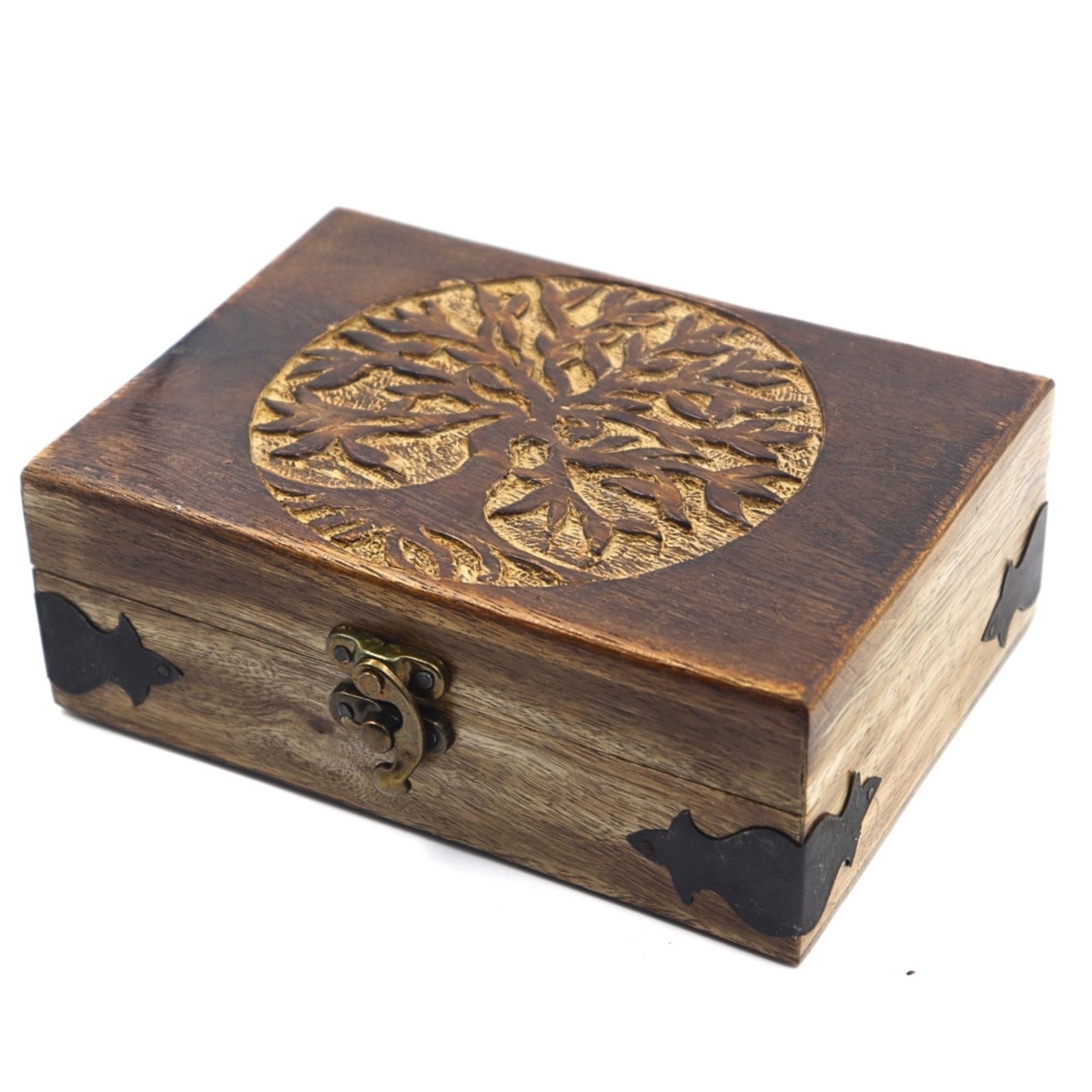 Handmade Wooden Jewelry Box – Tree of Life Engraving, Antique Keepsake Organizer