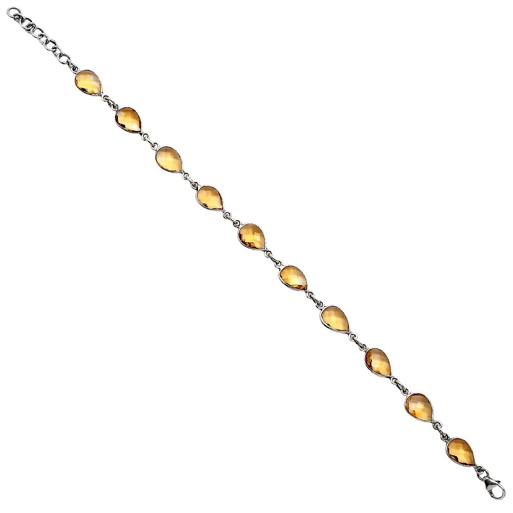 Premium Quality Citrine Checker Briolette 925 Silver Bracelet Jewelry B-1001
