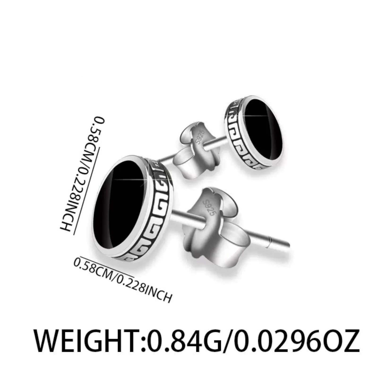Men 925 Sterling Silver Post Black Enamel Round Stud Earrings gift 6/8mm B44
