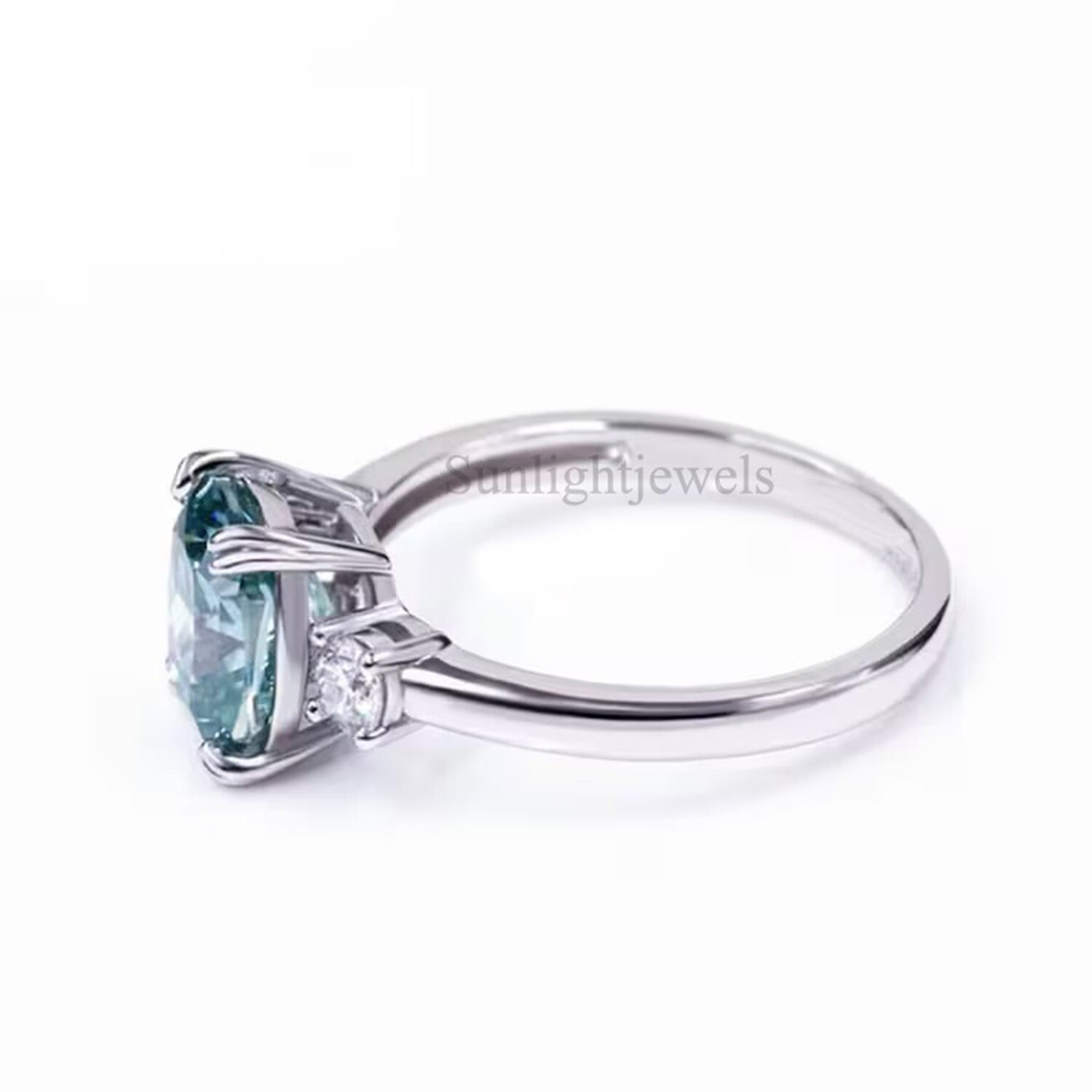 3.20 Ct Blue Lab Grown Diamond Cushion Cut Solitaire Ring 925 Sterling Silver
