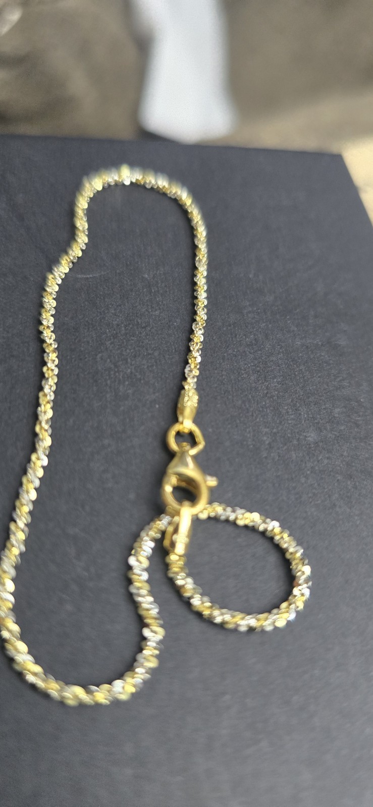 Italian 925 Silver & Yellow Gold Twisted Rock Rope Bracelet 8in