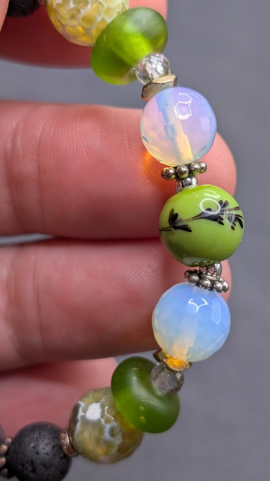 Green Natural Stone Tiberian Agate Beaded Stretch Bracelet (15cm) XS Wrist