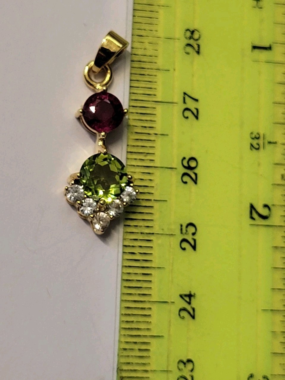 Natural Ruby & Peridot 925 Sterling Silver Gold Dangle Pendant 1193