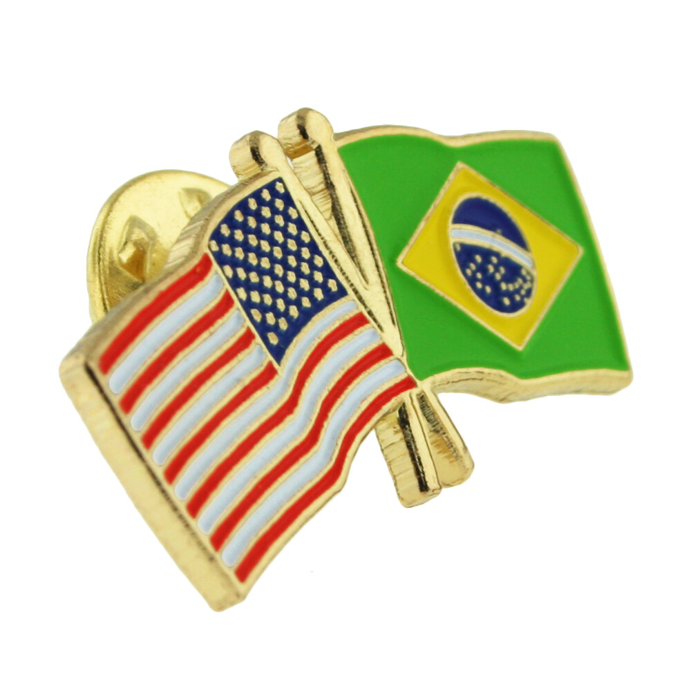 PinMart’s USA and Brazil Crossed Friendship Flag Enamel Lapel Pin