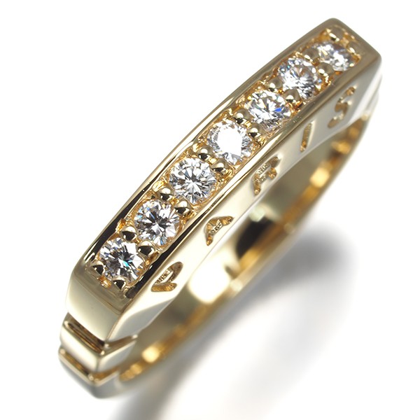 Auth CELINE Ring Diamond 0.28ct Side Logo US6-6.25 18K 750 Yellow Gold