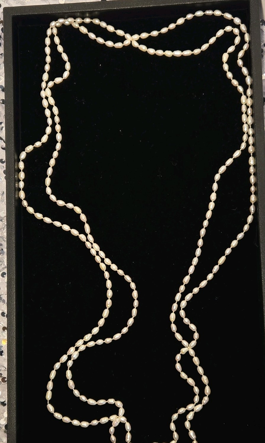 White Rice Pearl Beaded Strand Necklace Long Beaded Chain White Pearl