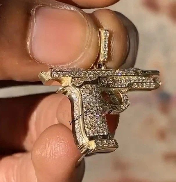 2.30Ct Round Cut Real Moissanite Gun Charm Pendant 14K Yellow Gold Plated
