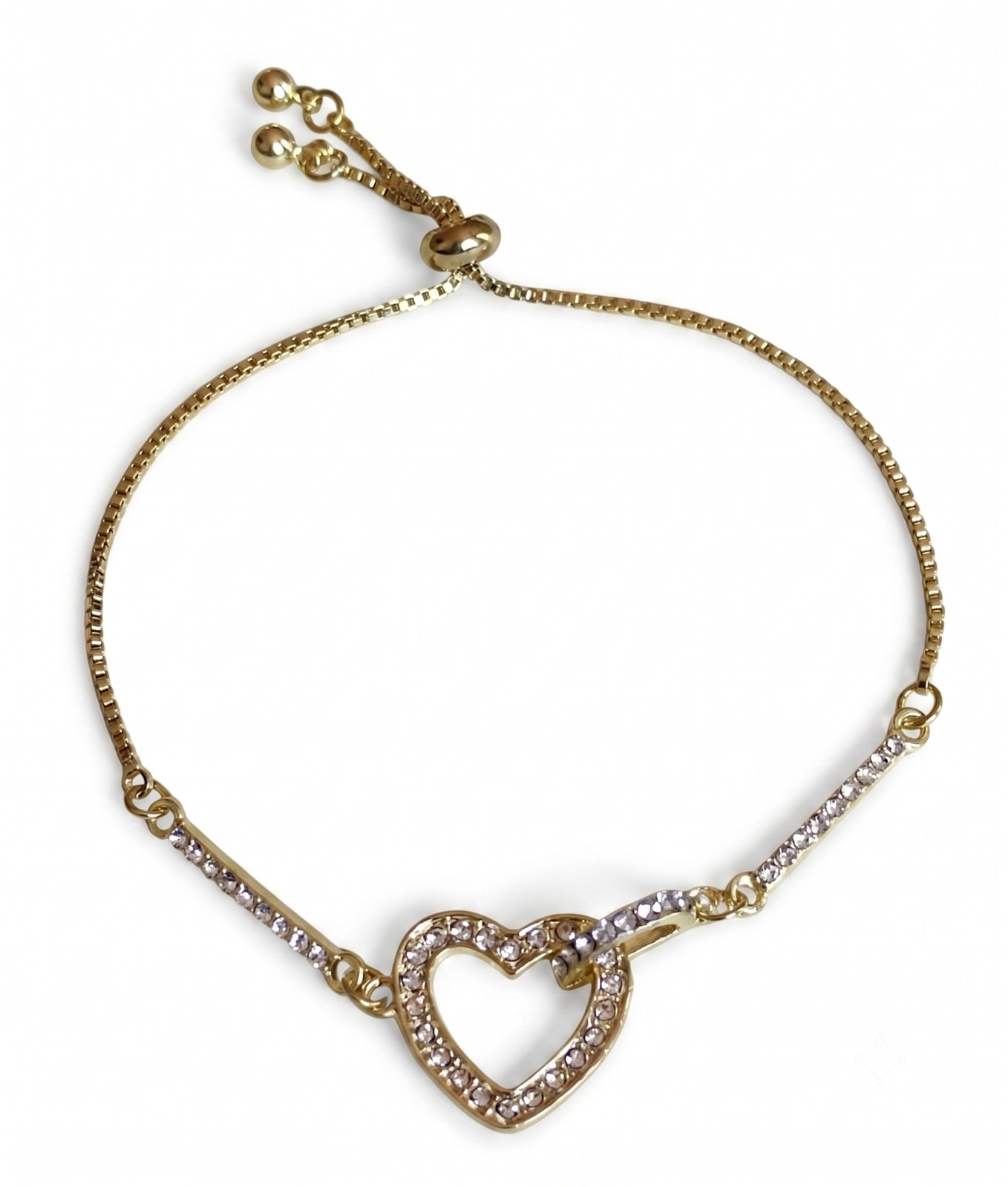 Gold and Silver Diamante Heart Toggle Bracelet Adjustable Womens Gift UK Seller