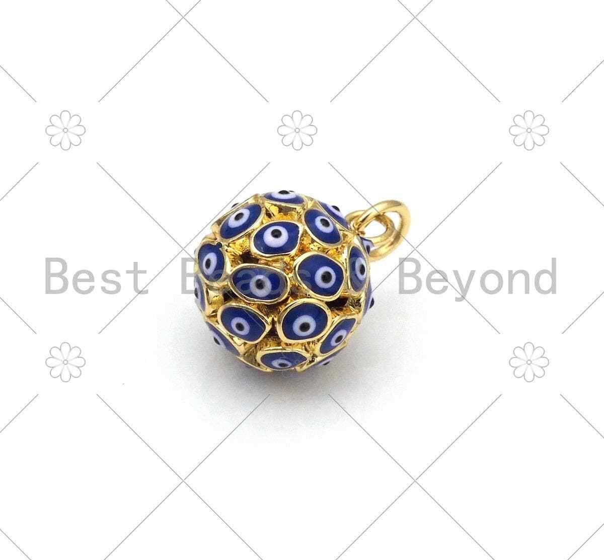 Enamel Colorful Evil Eye On Round Ball Shape Pendant, 18K Gold Filled Enamel
