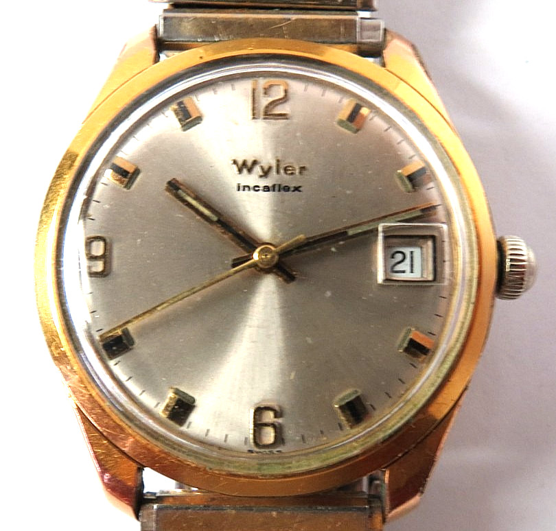 VTG SWISS MENS WYLER INCAFLEX 17’J MANUAL GOLD WRISTWATCH FLEXIBLE BRACELET RUN