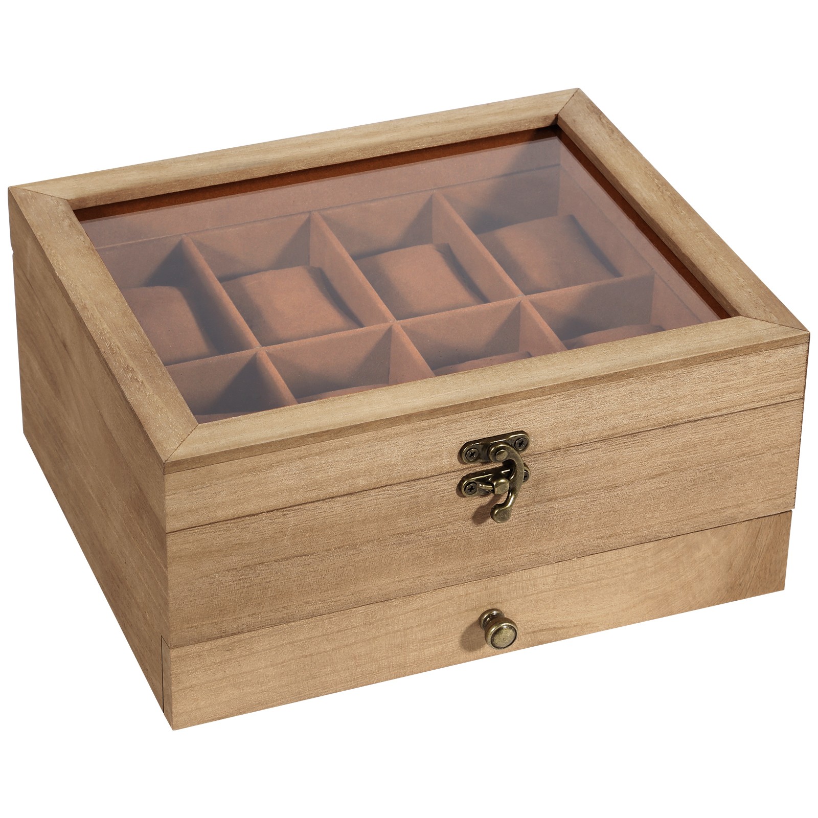 2-Tier Watch Box 8-Slot Display Case W/ Glass Lid, Removable Pillows & Gift Idea