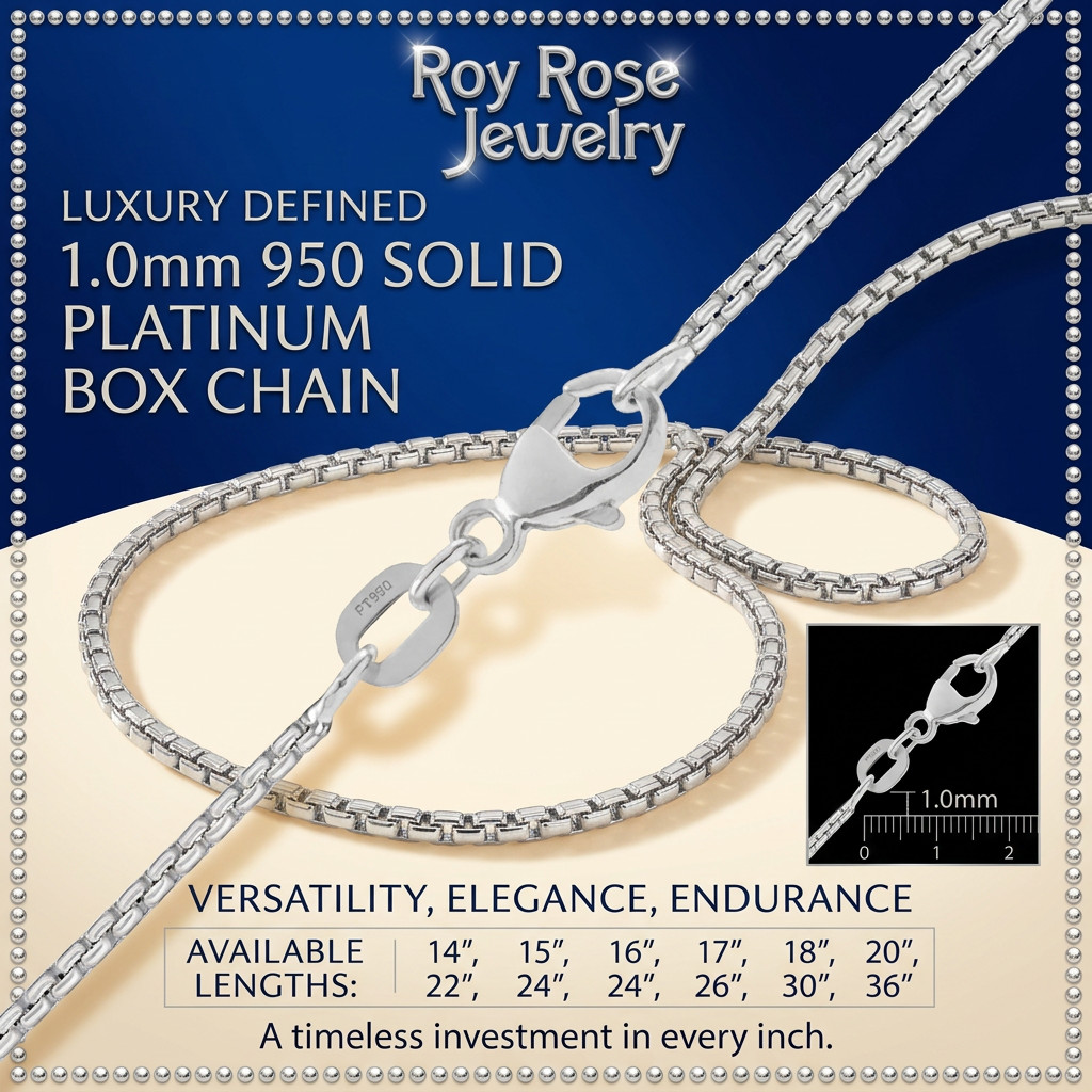 Venetian Box Chain Necklace 1mm Width Solid 950 Platinum