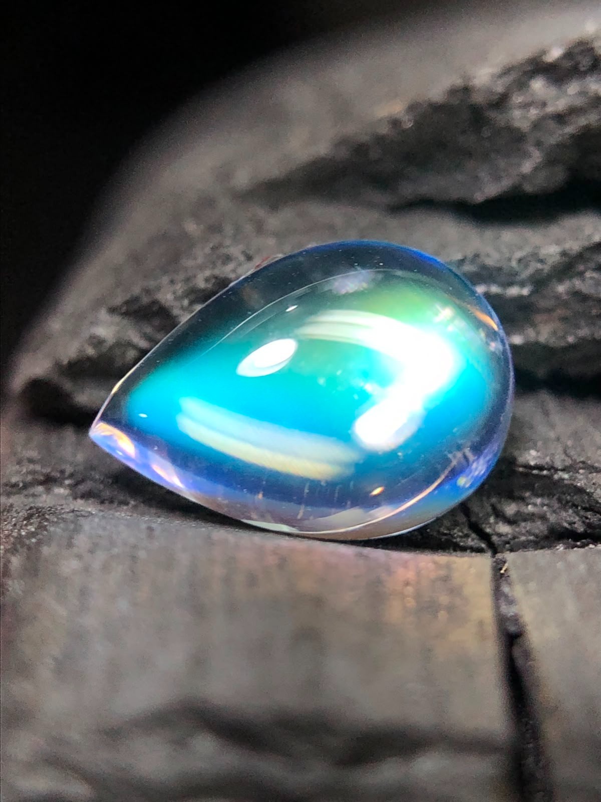 Natural Madagascar Moonstone 10×7 MM White Color With Blue Fire Pear Cabochon
