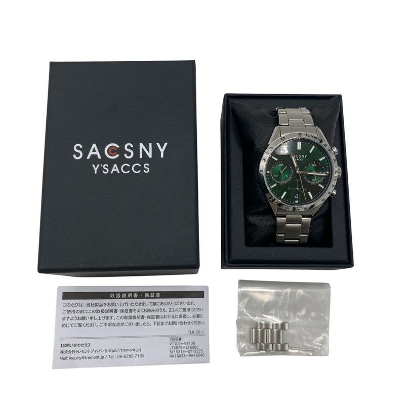 SACSNY YSACCS SY-15219-GR Chronograph Quartz Watch Silver Green Dial 40mm