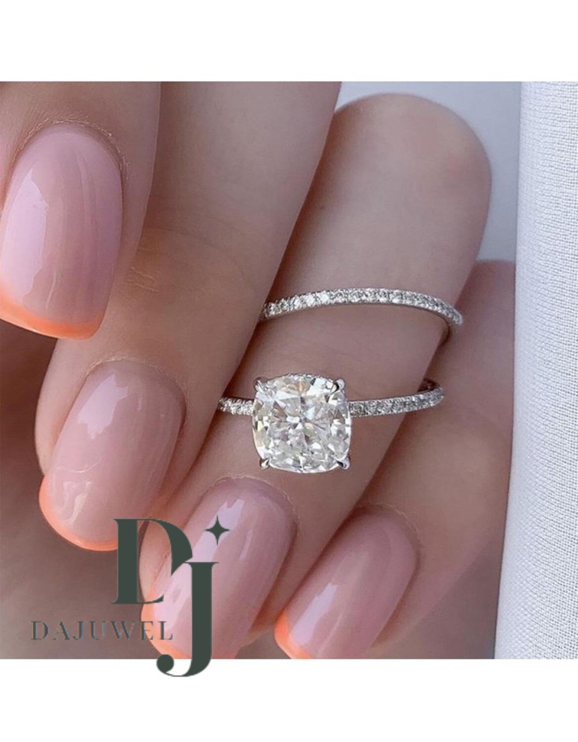 Moissanite Bridal Set Engagement Ring 2.50 CT Cushion Cut Solid 14K White Gold