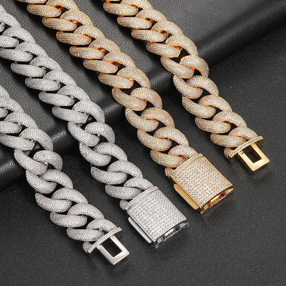 25mm Hip Hop Bubble Cuban Link Chain White CZ Stone 18K Real Gold Plated Jewelry