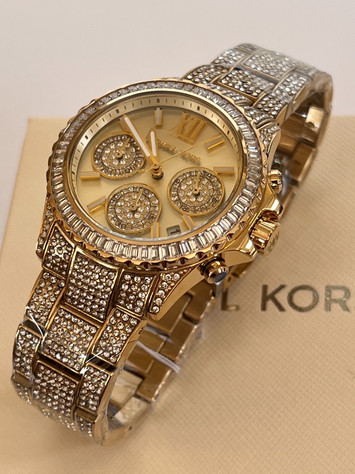 Michael Kors MK7254 Everest Pave Chronograph Gold-Tone Ladies Watch NWT/Box $495