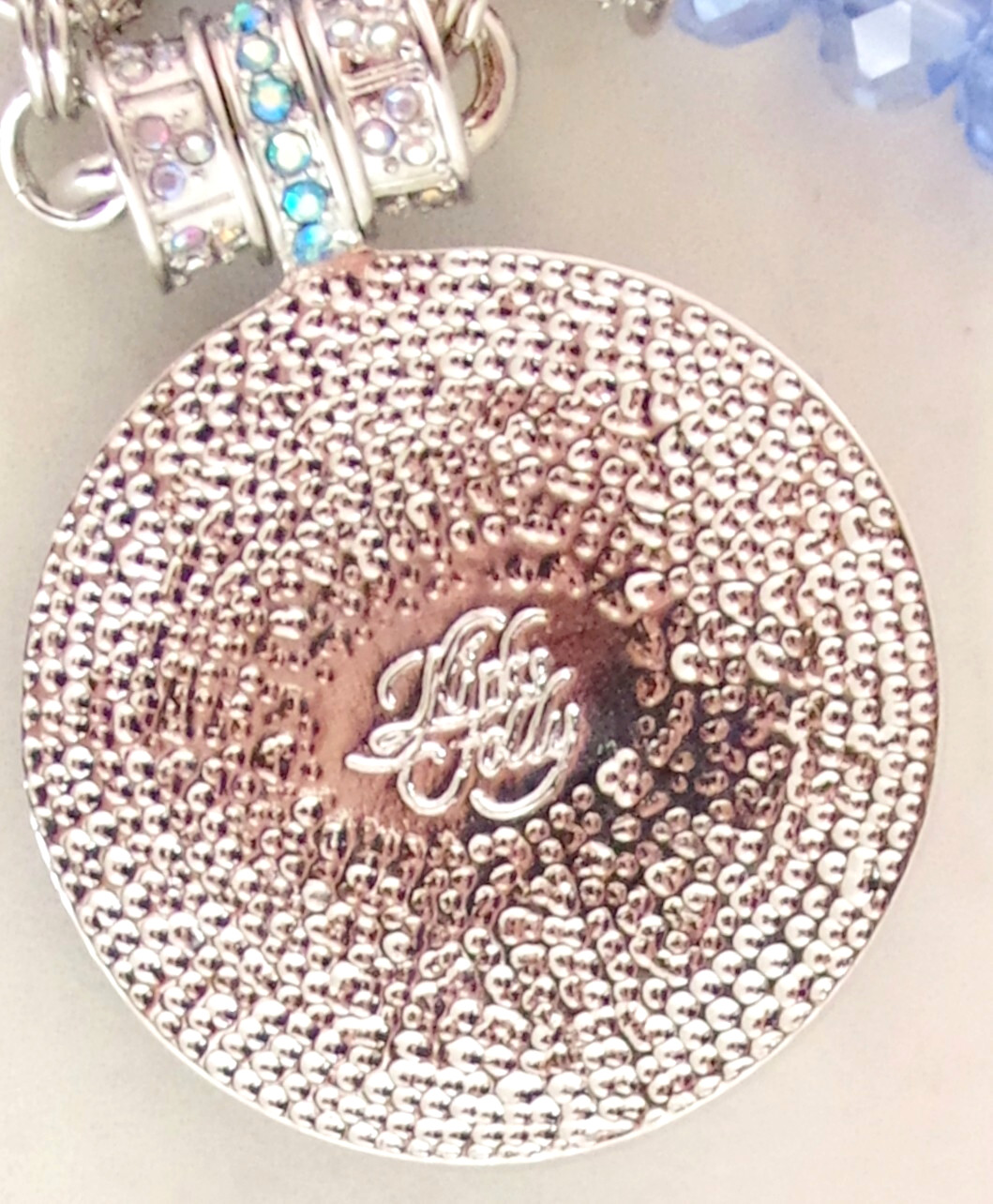 KIRKS FOLLY MAGNETIC CRYSTAL RHINESTONE BLUE ANGEL GODDESS SILVER TONE NECKLACE