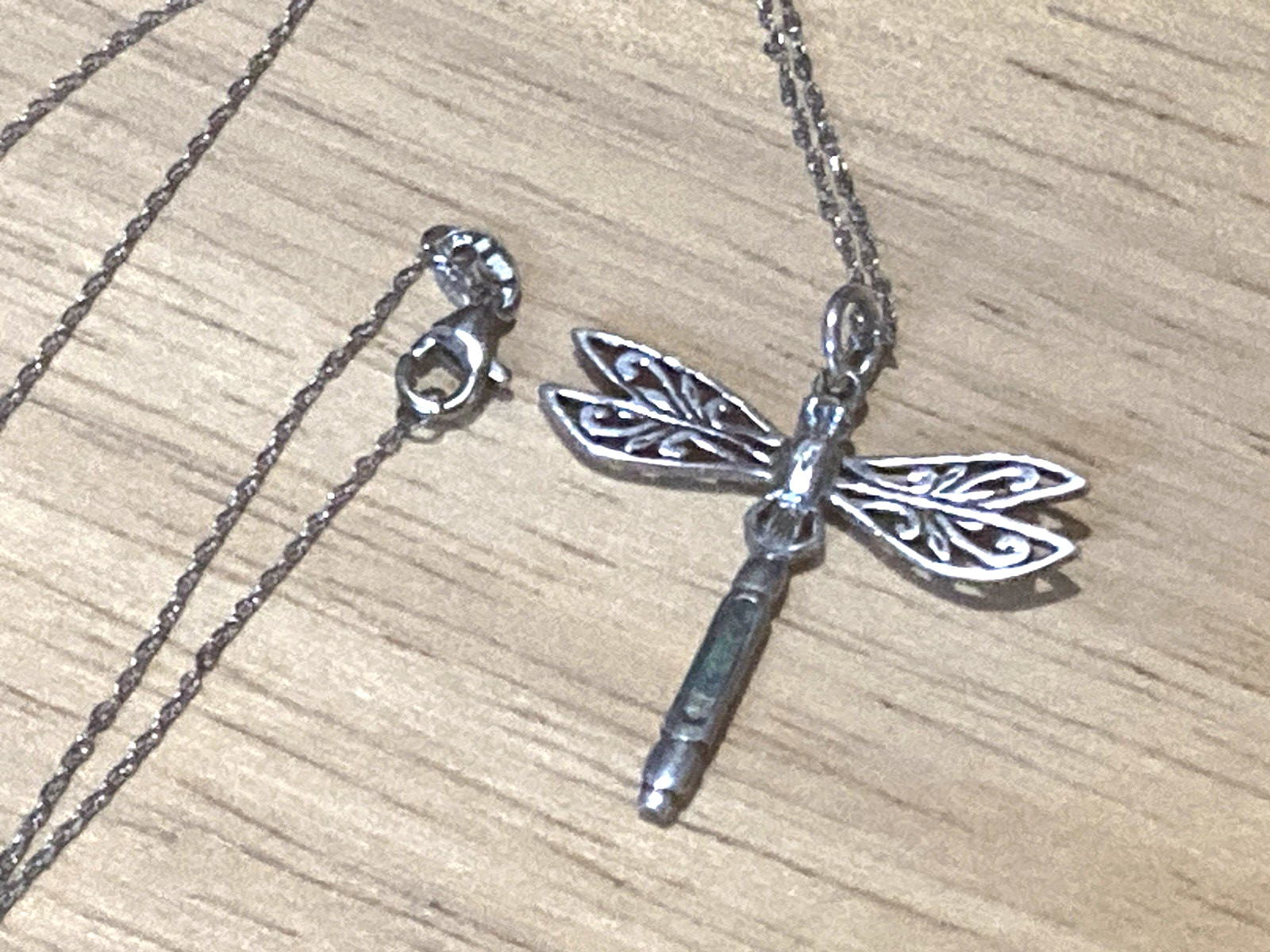 Vintage Peter Stone Pendant Necklace Sterling Silver Dragonfly Abalone Charm 925