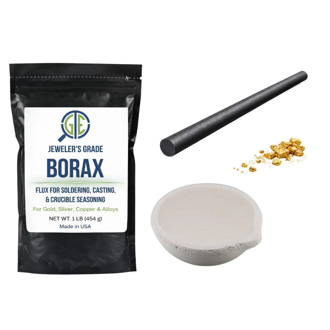 Gold Melting Kit Borax Flux + Small Ceramic Crucible + 3/8″ Graphite Rod Tool