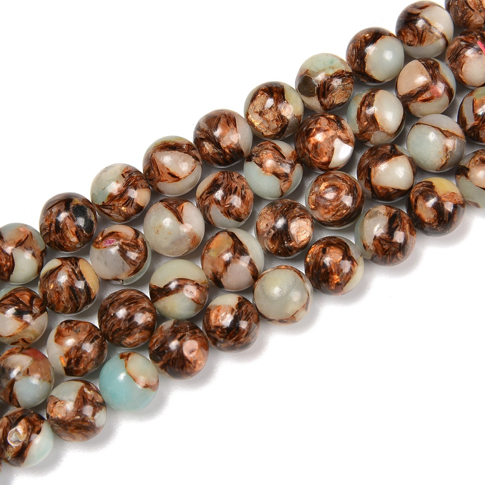 Bronzite Amazonite Smooth Round Beads 8mm 15.5” Strand