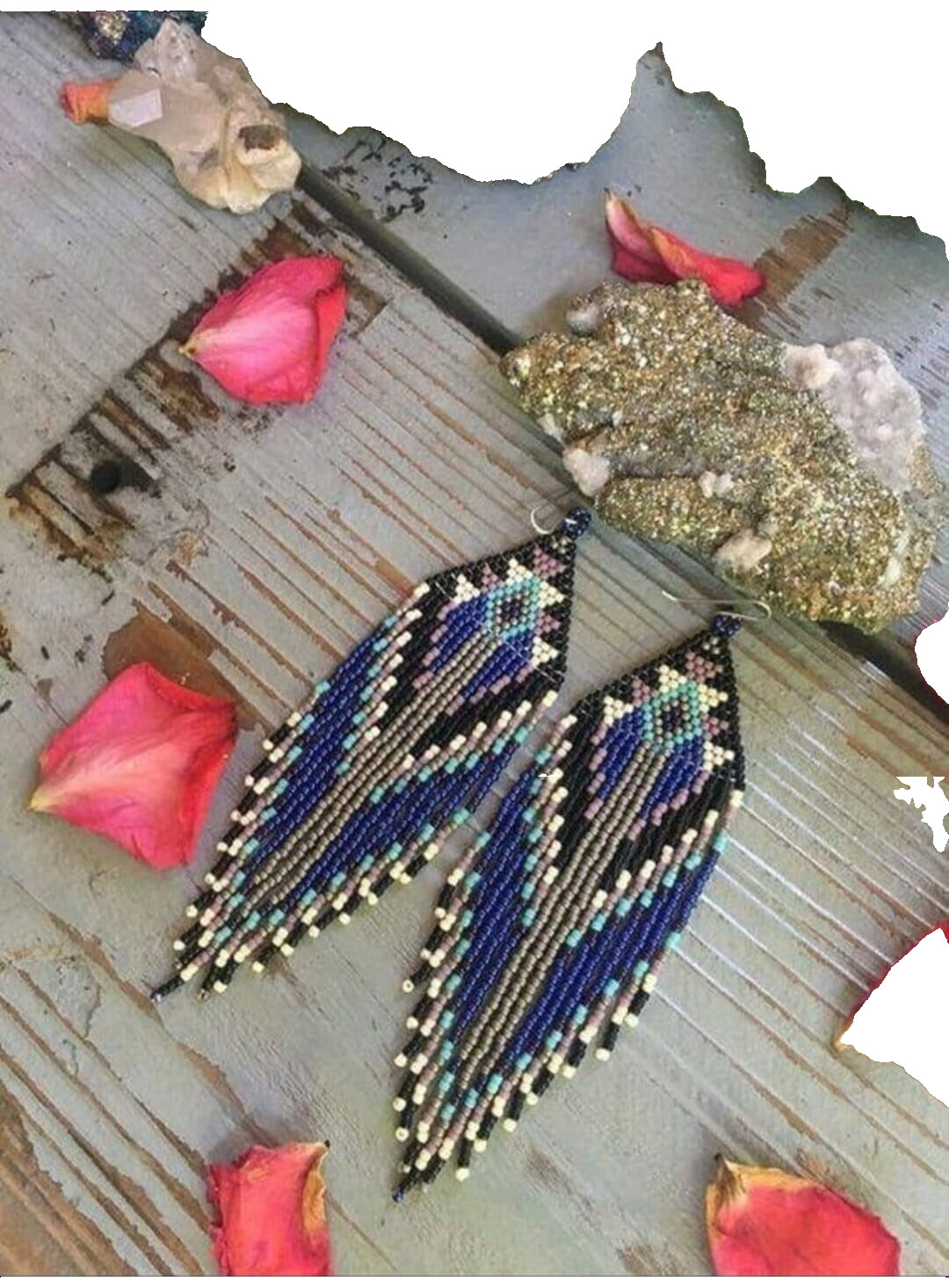 Tribal Earrings Native Large Boho American Seed Beads Handmade Earring