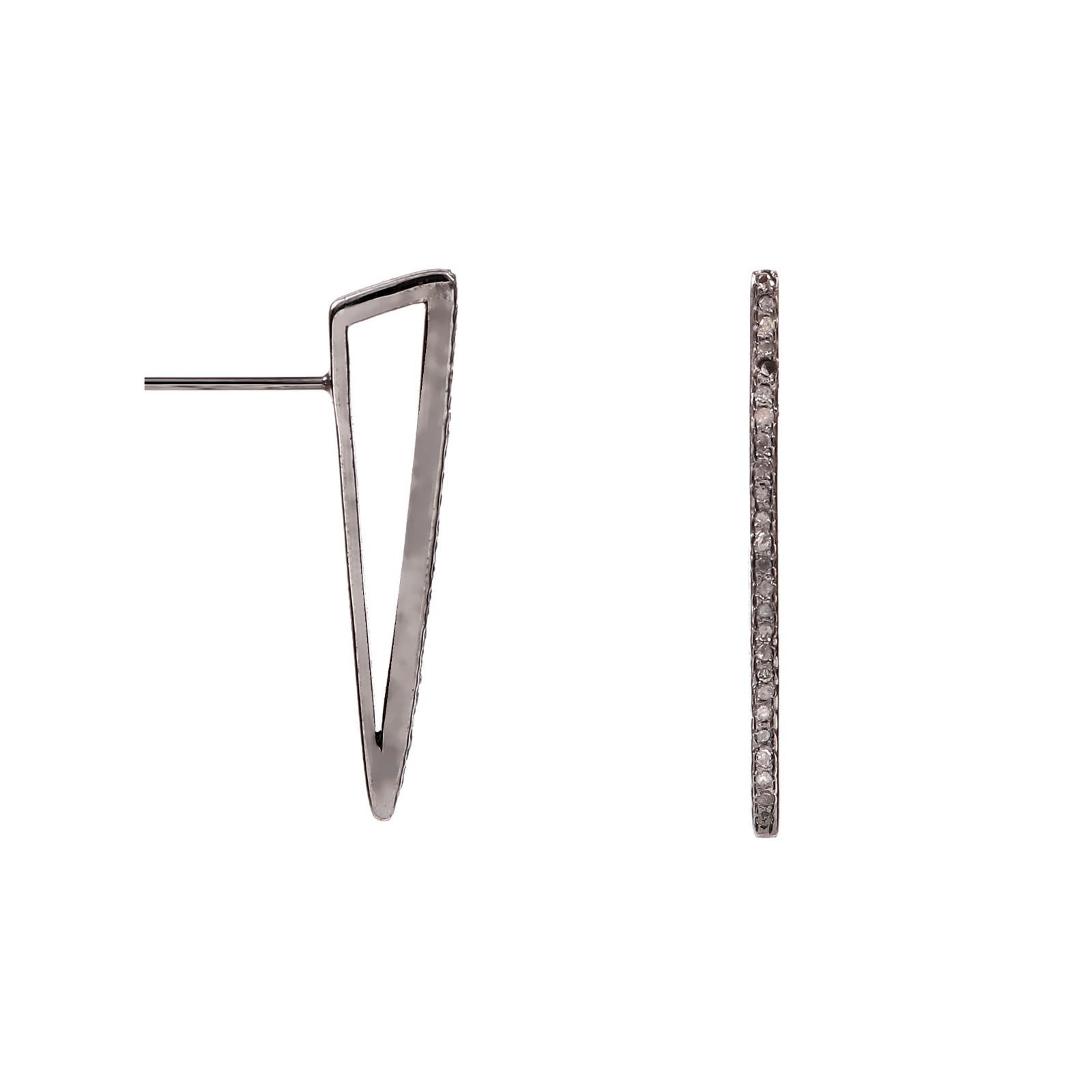 Modern Triangle Natural Rose Cut Diamond 1.30 CTW Oxidized 925 Sterling Silver