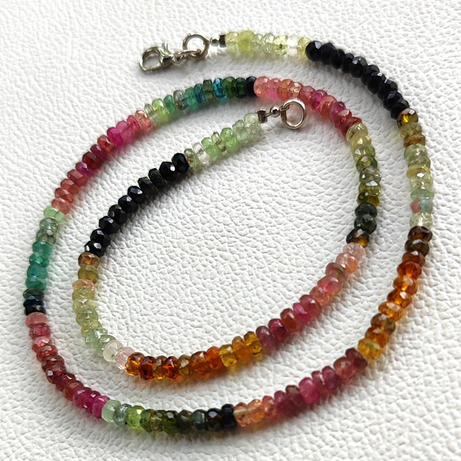Natural Rainbow Tourmaline 4mm Faceted Rondelle Beads 17″ Necklace Brazil Gem
