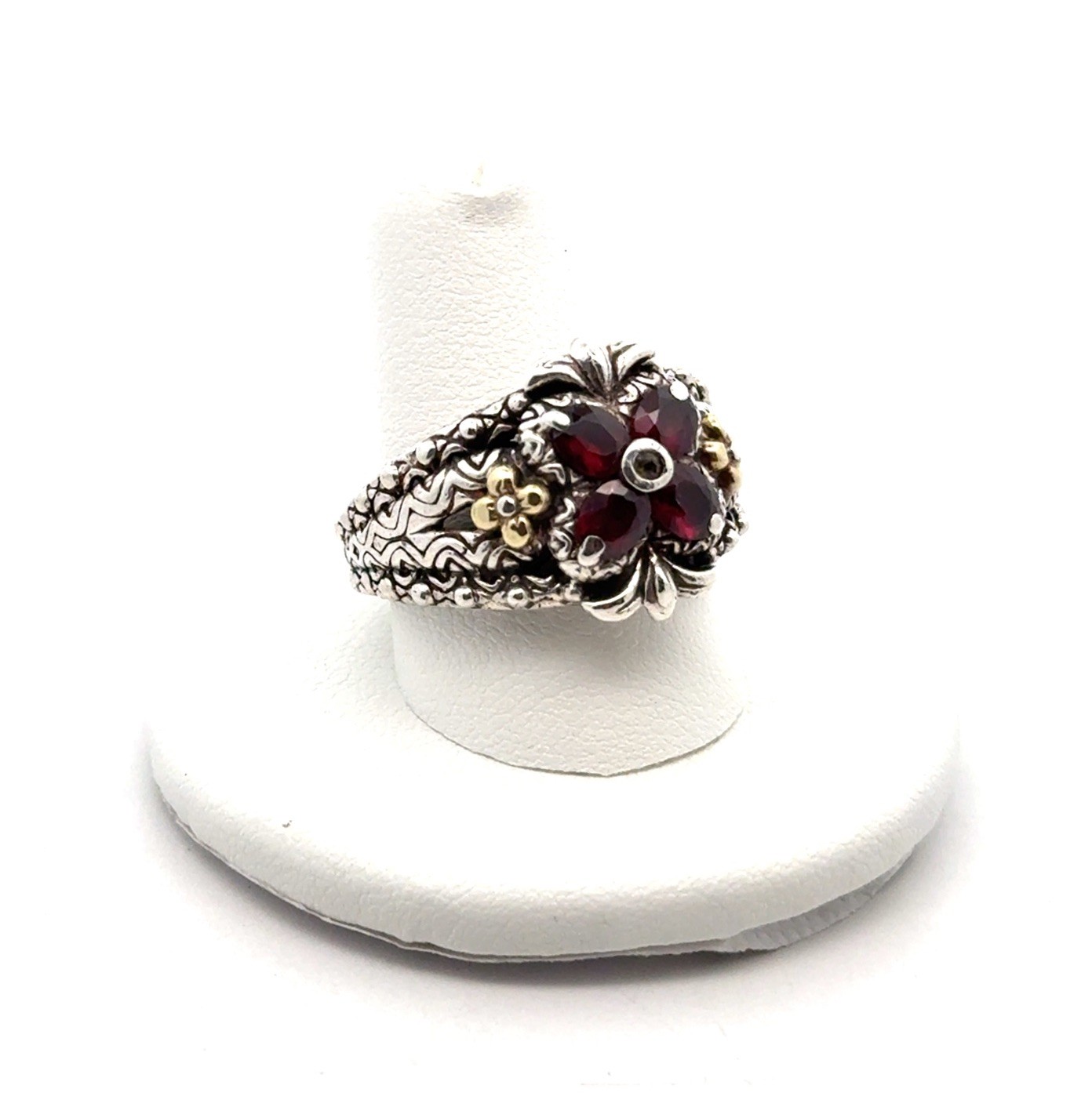 Barbara Bixby Sz. 8.5 Sterling Silver Rhodolite Garnet & 18k Gold Ring, 14.6g