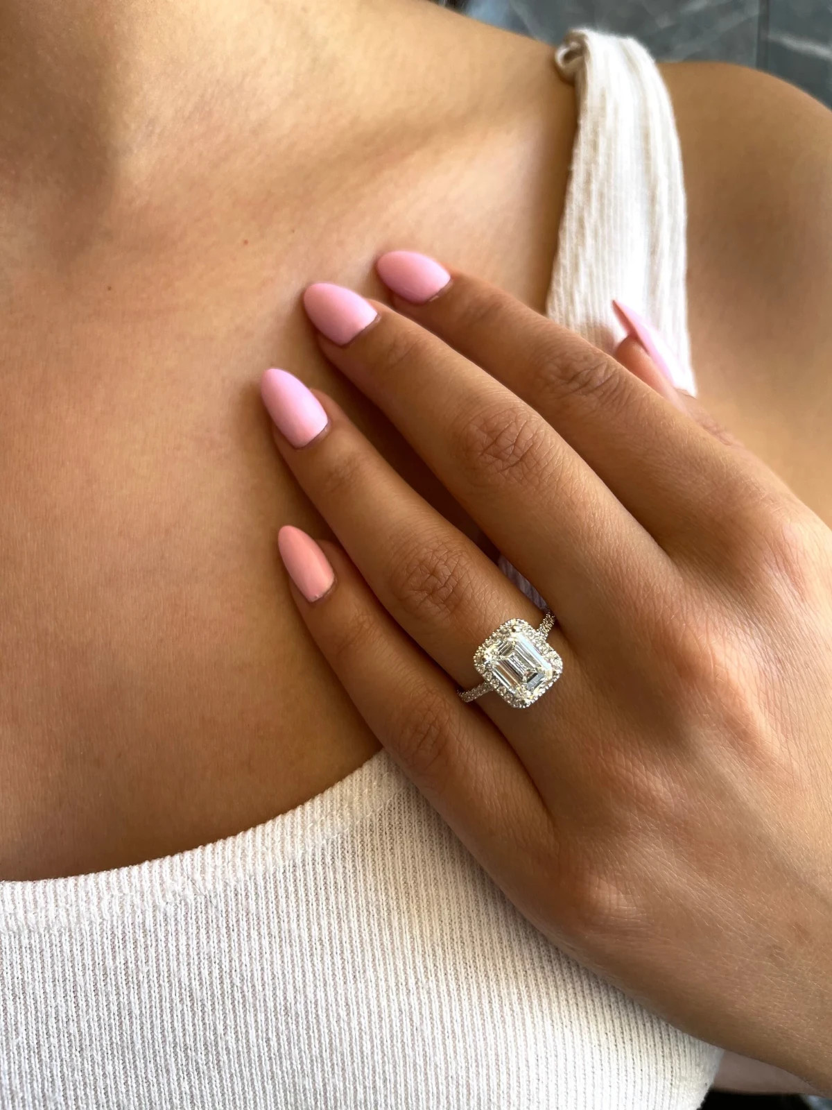 4.50 carat D Color VVS2 Clarity IGI Certified Emerald Cut Lab Grown Diamond Halo