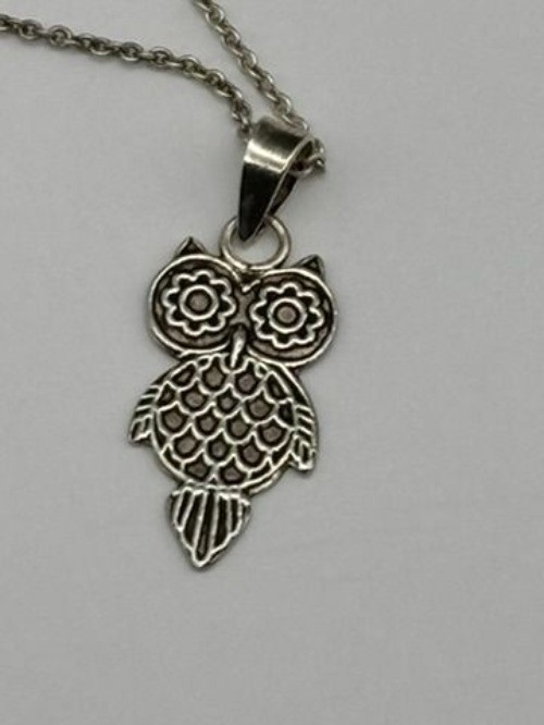 Artisan-Made Sterling Silver Owl Pendant Necklace Delicate Fine Chain Not Signed
