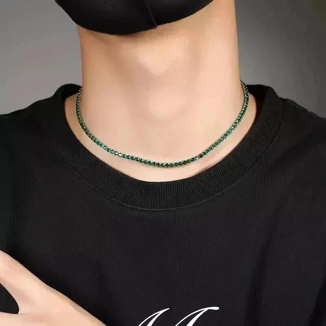 16Ct Round Lab-Created Diamond Men Tennis Necklace 14k White Gold Plated