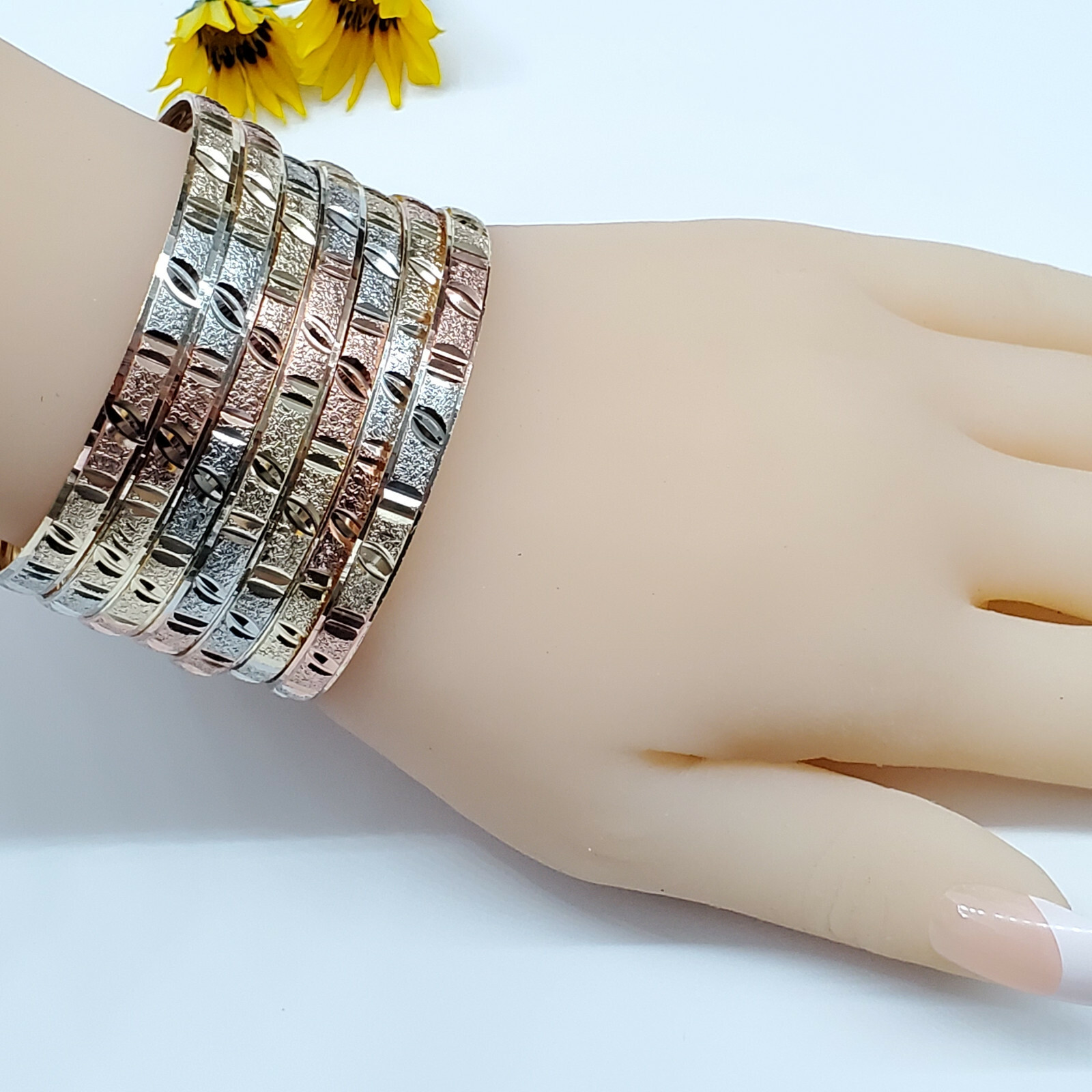 7 Bracelets Set Tricolor Gold Plated. Semanario Chapa de Oro 3 colores 7 piezas