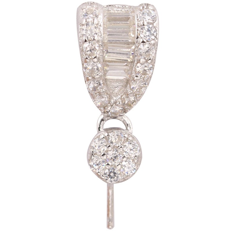 Sparkling Sterling Silver Pearl Pendant Settings Clasp Bail with Pin for 8-12mm