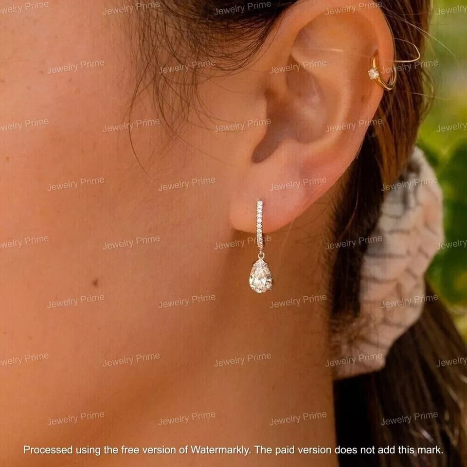 3Ct Pear Cut Lab-Created Diamond Drop/Dangle Earrings 14k White Gold Plated