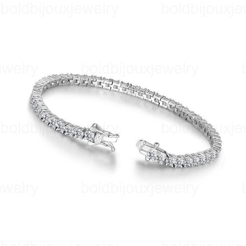 14K White Gold 10 Ct Natural Diamond Tennis Bracelet Luxury Real Gold Certified