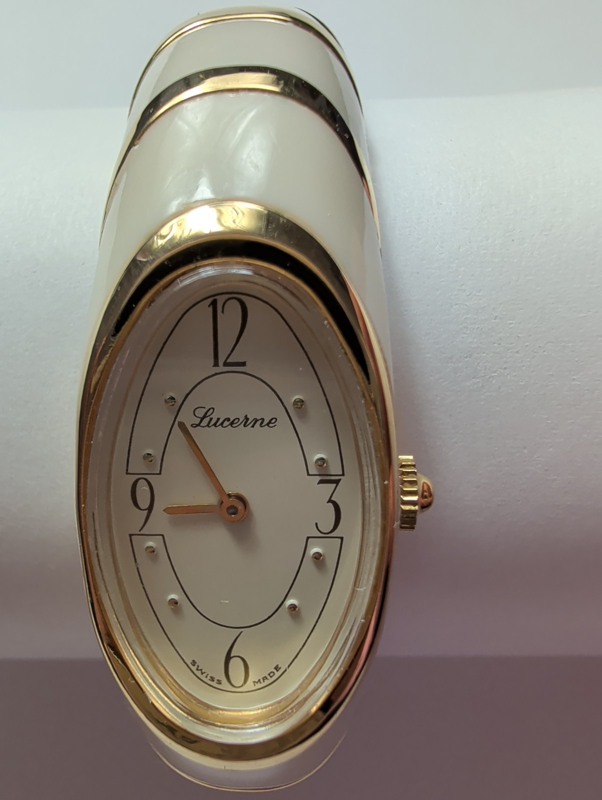 Vintage Lucerne Swiss Mechanical Bangle Watch Women’s Gold Tone White Modern