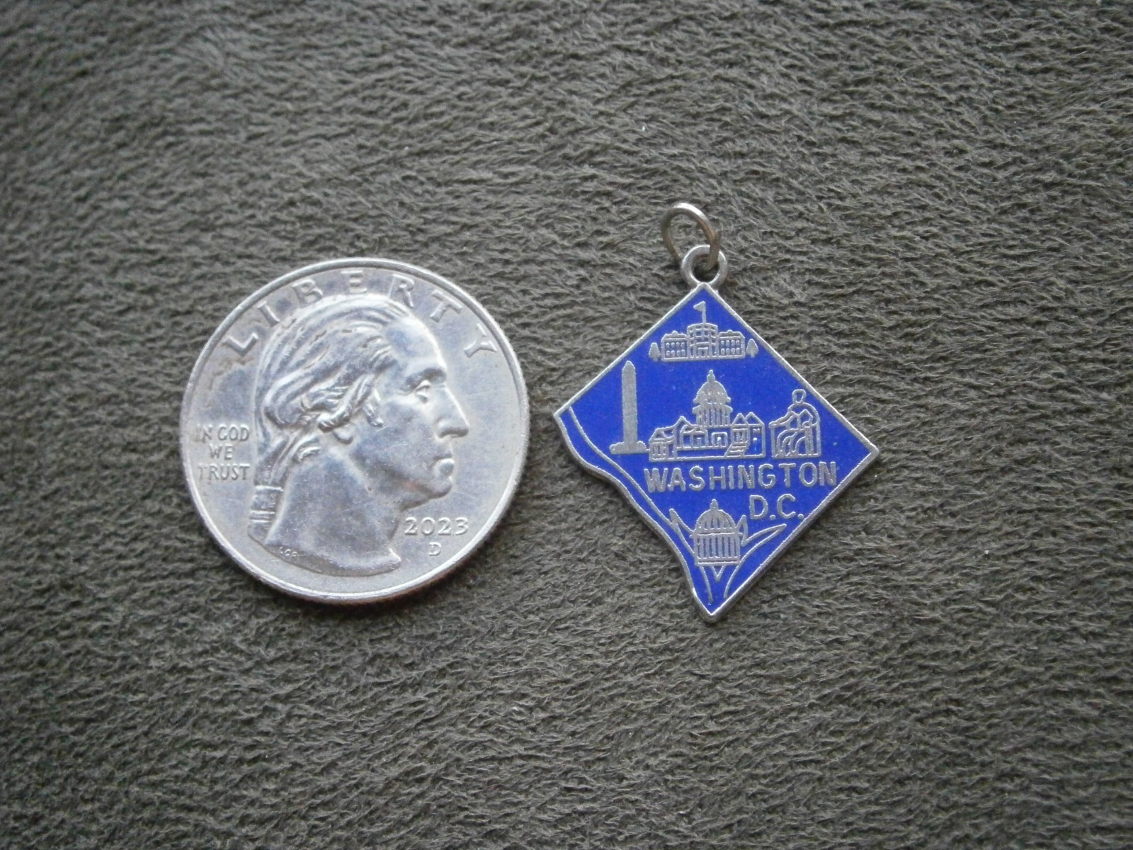 Washington D.C. Outline Map Vtg Wells Sterling Silver Enamel Charm Pendant 2.5g