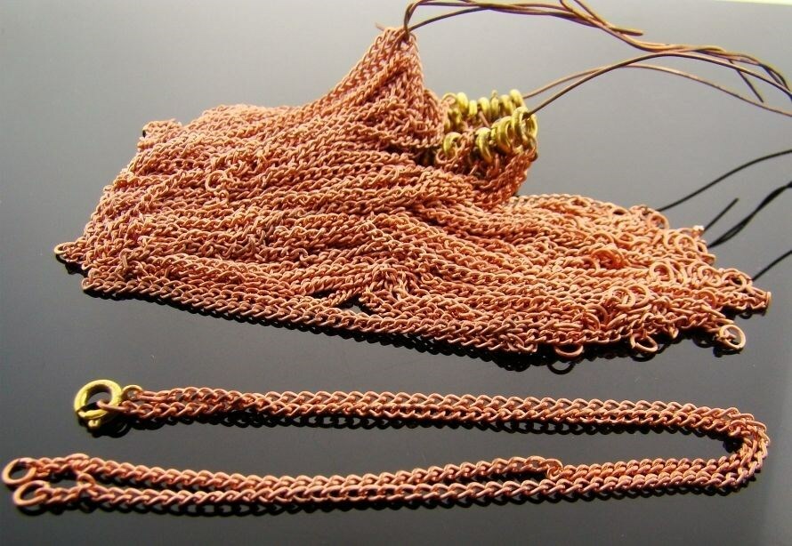 36 VINTAGE COPPER COATED STEEL SPLIT CHAIN PENDANT READY 12.5″ NECK CHAINS 1163