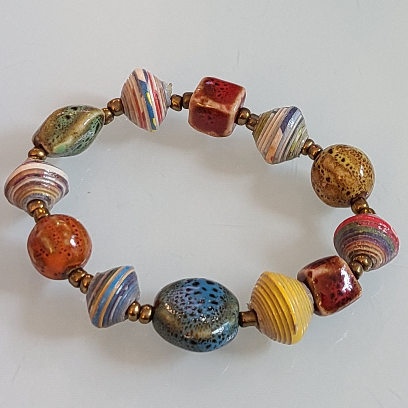 Artisan Mixed-Media Stretch Bracelet MULTICOLORS RED BLUE BROWN YELLOW