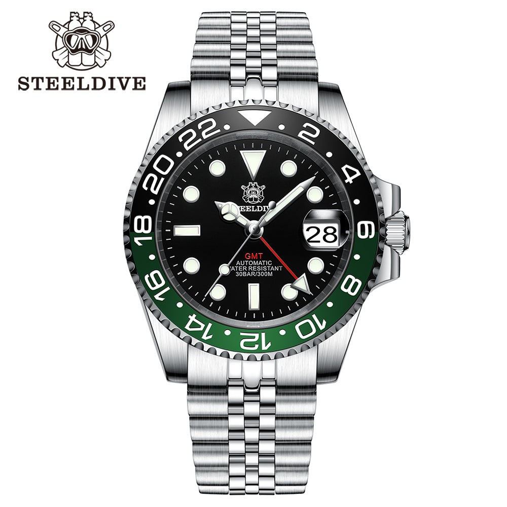 STEELDIVE SD1993 Mens GMT Automatic Dive Watch Steel Popular