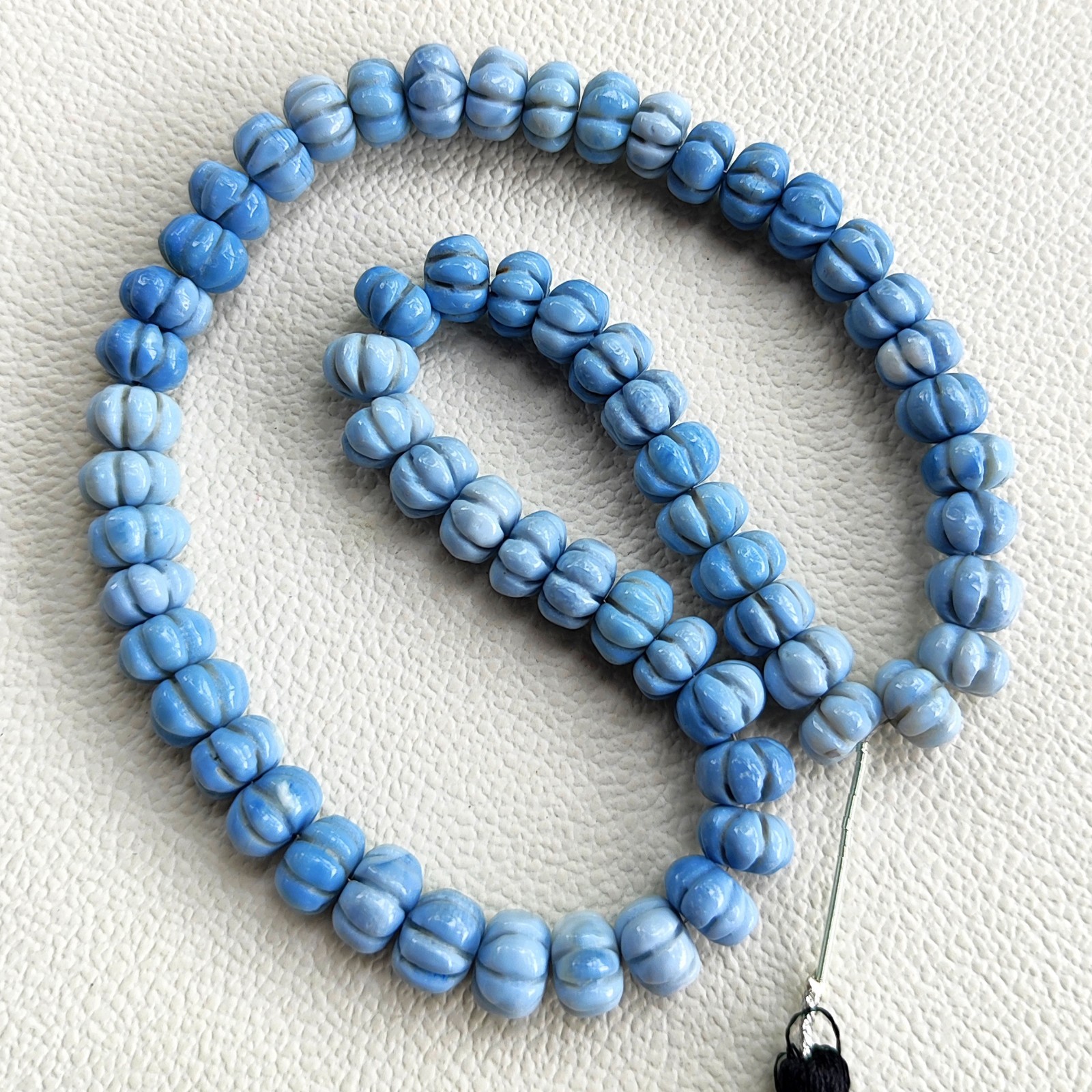 Blue Opal 8-10mm Pumpkin Carved Beads 15″ Strand Peruvian Gemstones for Jewelry