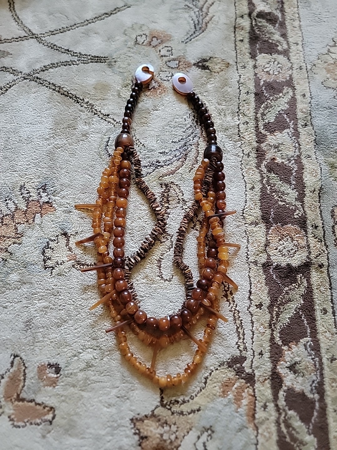 Vintage Original Tribal Multiple Strains Amber Coral Horn Spikes Necklace 24″