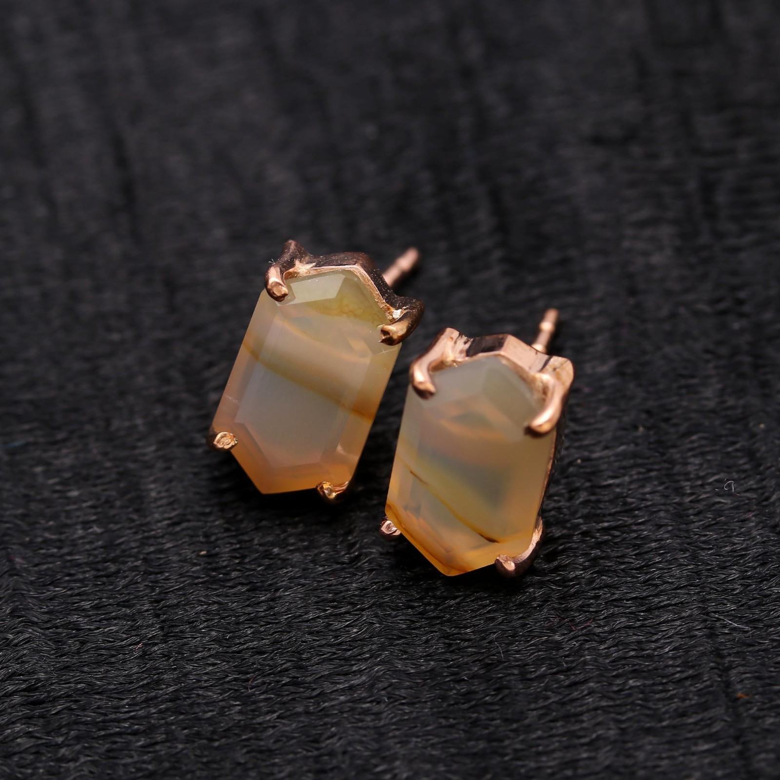 Natural Montana Agate Hexagon Stud Earrings Rose Gold Fill Solid Silver Jewelry