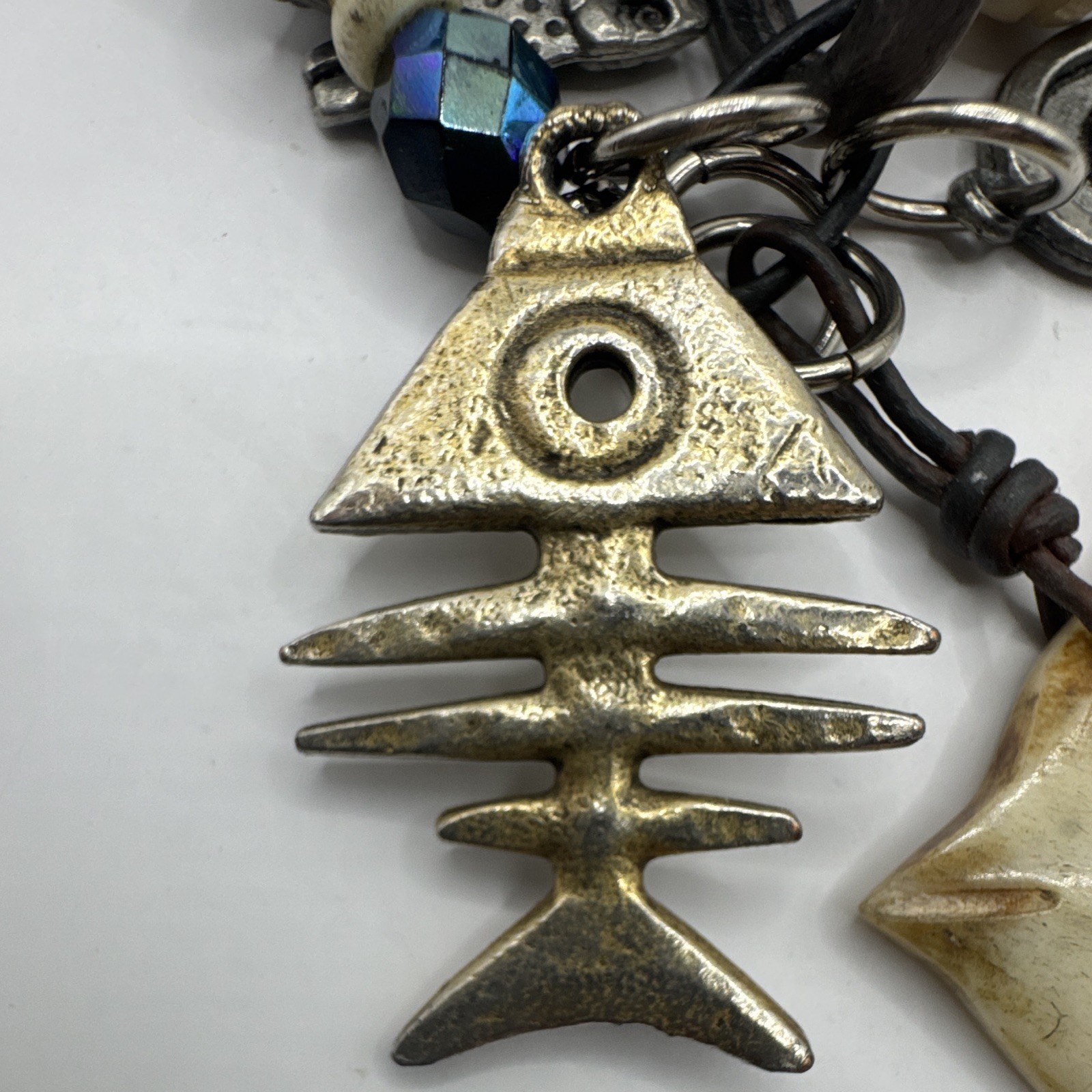 Handcrafted Bohemian Charm Pendant Necklace Ceramic Metal Cord Multicolor