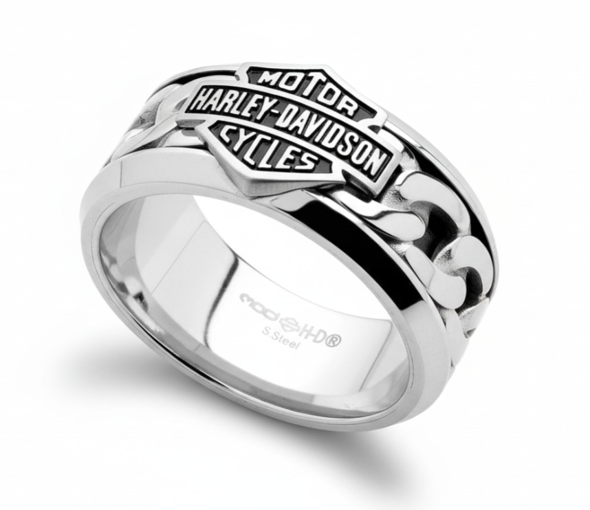 Men’s Harley-Davidson® Inlaid Chain B&S Logo Ring Stainless Steel 53 HSR0031
