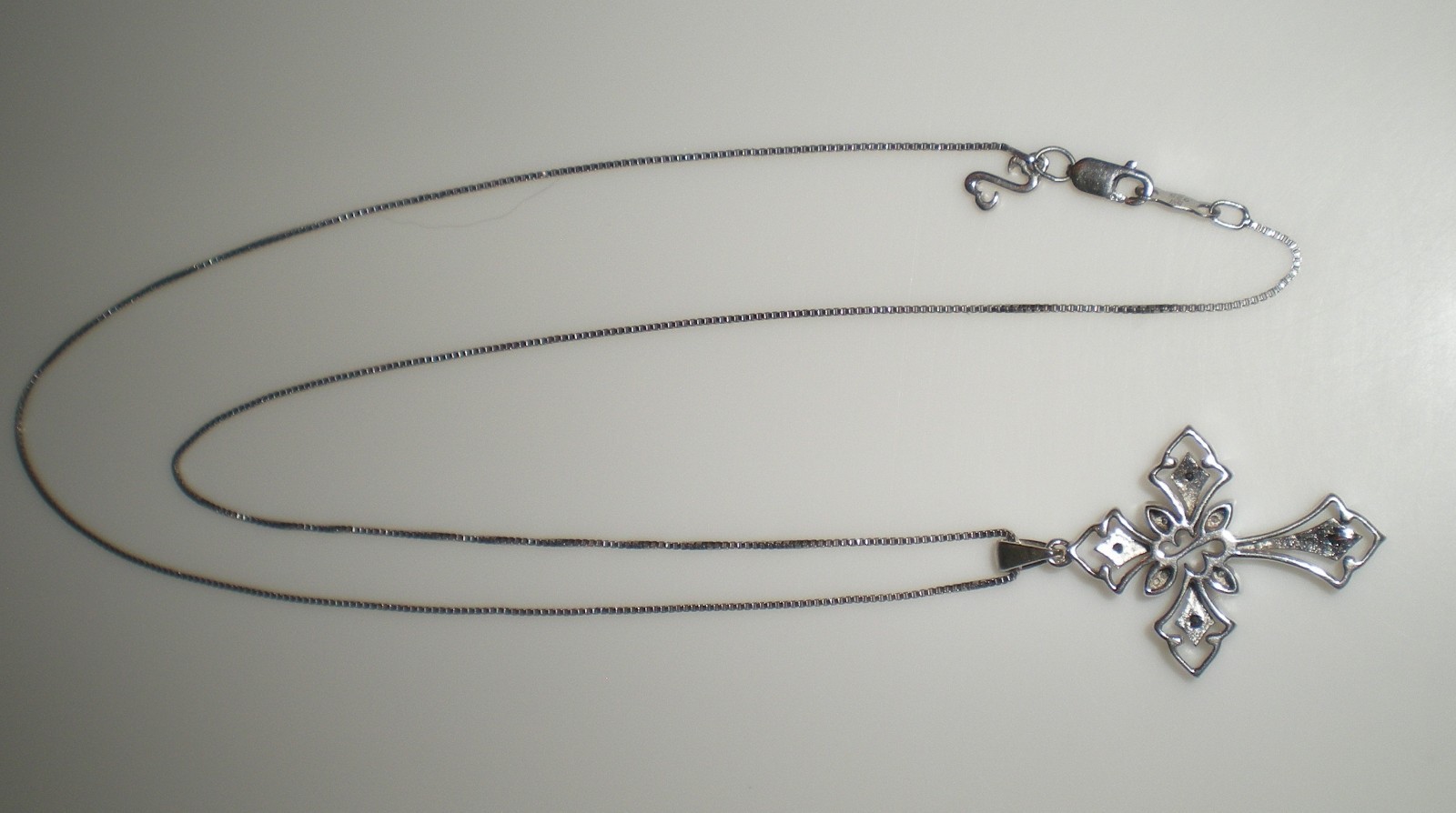 Jane Seymour SS Open Hearts Gothic CROSS 1/6ct Diamond Necklace 💎 KAY BOX 💎